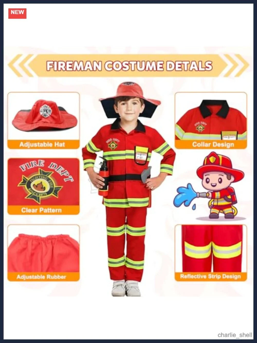 Kids Firefighter Costume Set 8pc Fireman Outfit Pretend Play Dress Up